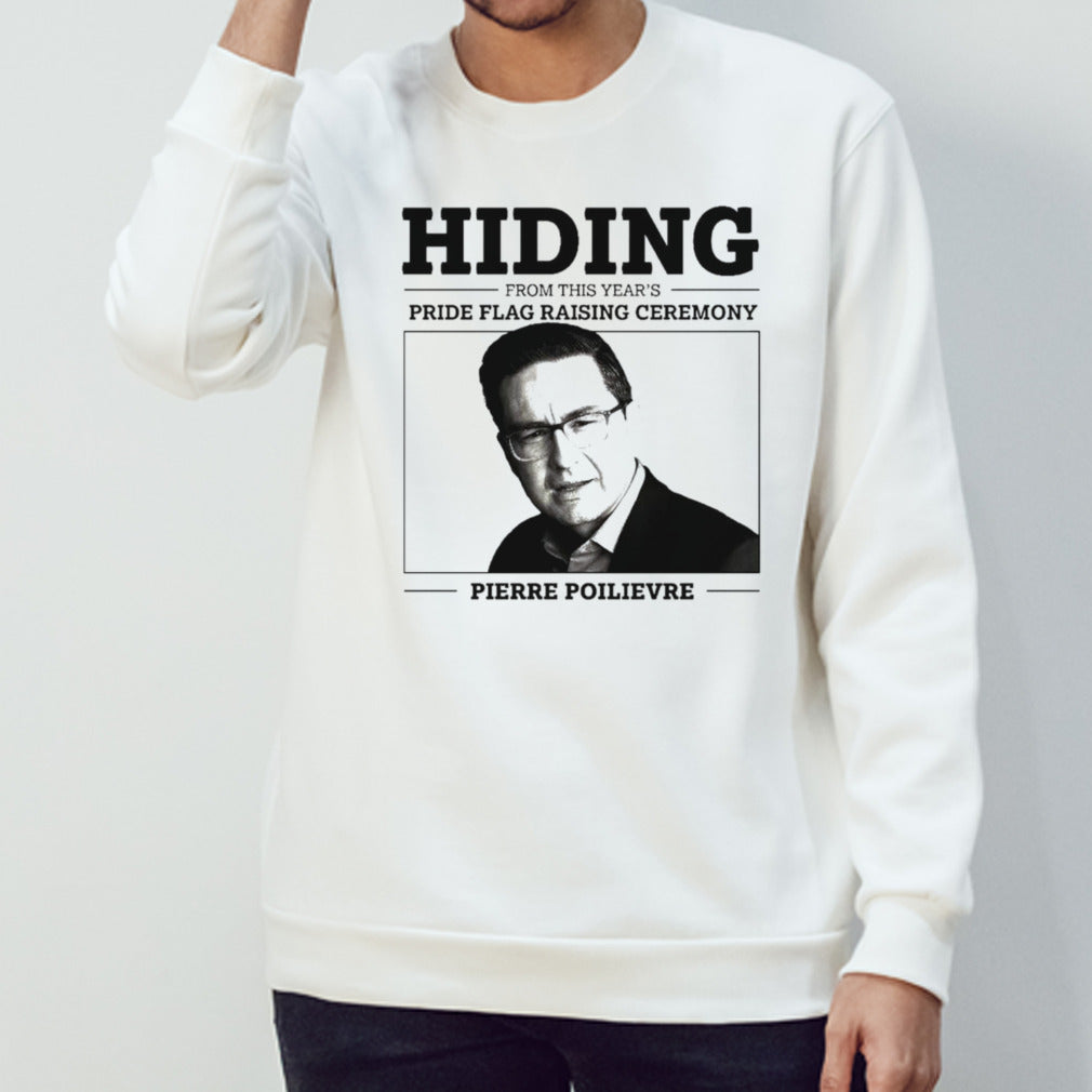 Hiding from this yearâ€™s pride flag raising ceremony Pierre Poilievre shirt