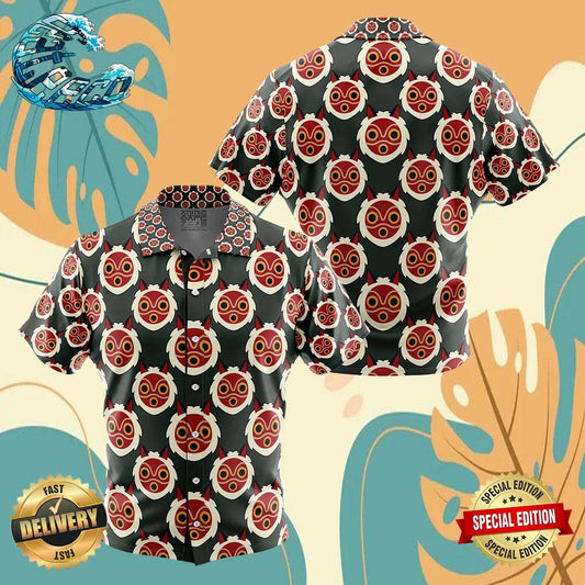 Hime's Mask Princess Mononoke Button Up Anime Ape Hawaiian Shirt