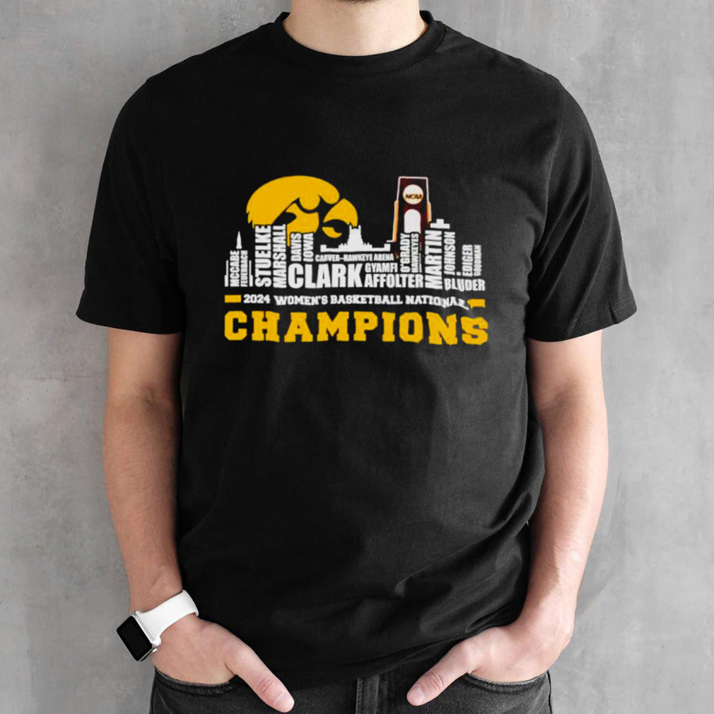 Iowa Hawkeyes 2024 Womensâ€™s basketball National Champions team skyline names shirts