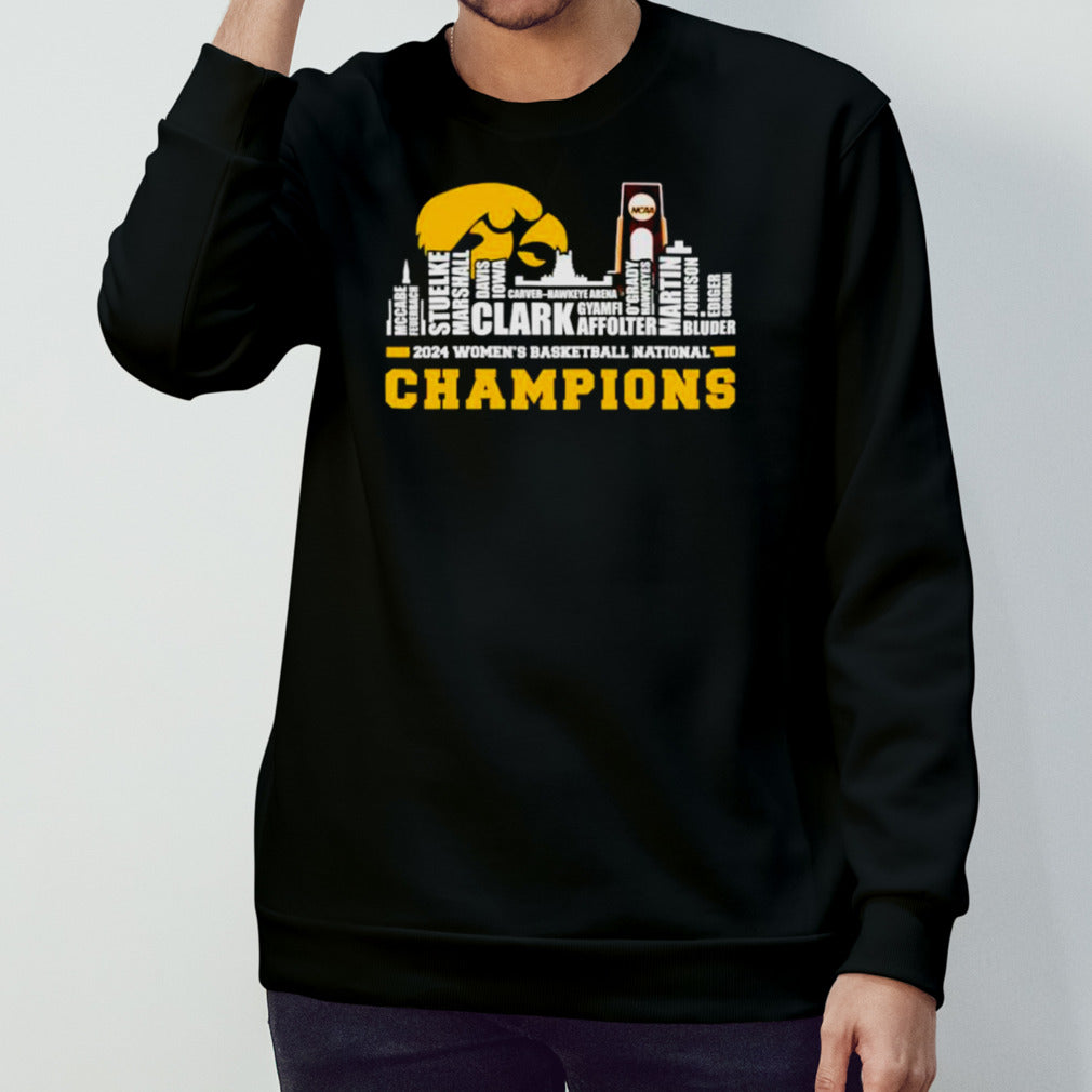 Iowa Hawkeyes 2024 Womensâ€™s basketball National Champions team skyline names shirts