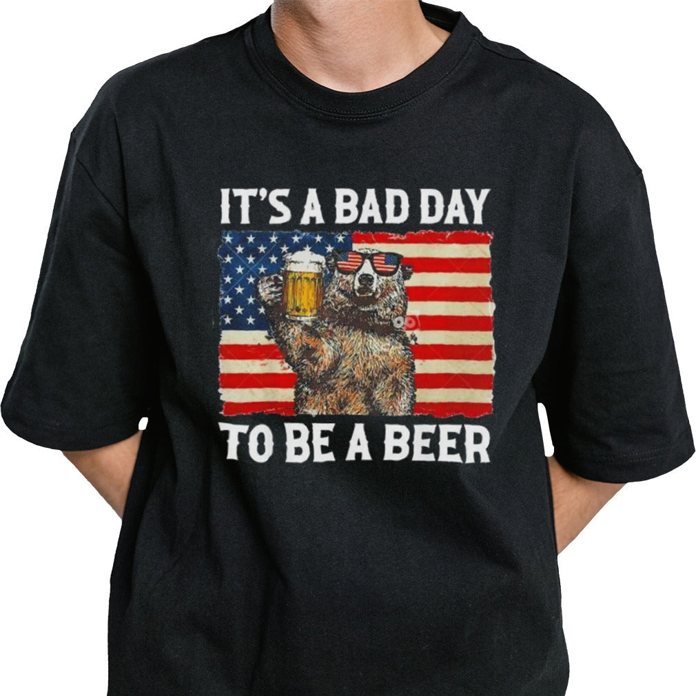 Itâ€™s A Bad Day To Be A Beer US Flag Bear Drinking Shirt