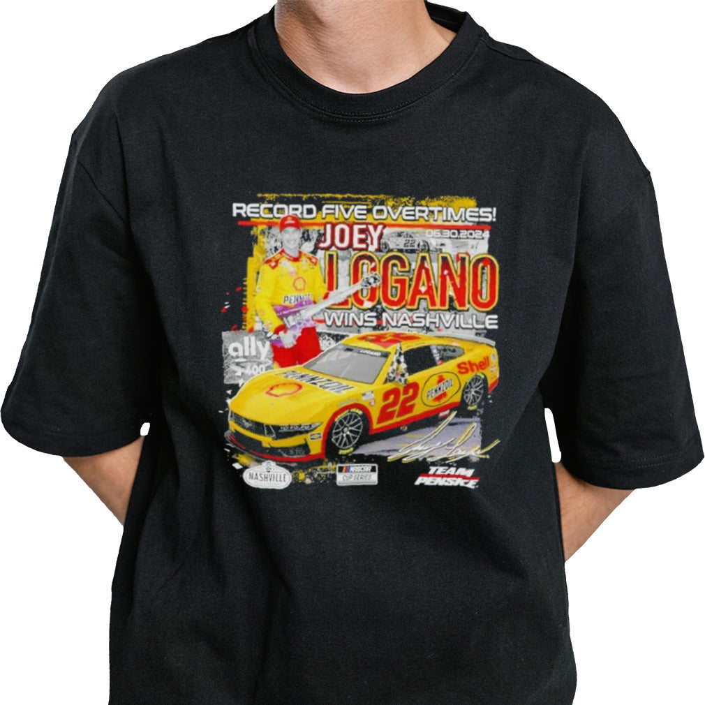 Joey Logano checkered flag sports 2024 Ally 400 Race Winner record five overtimes shirt