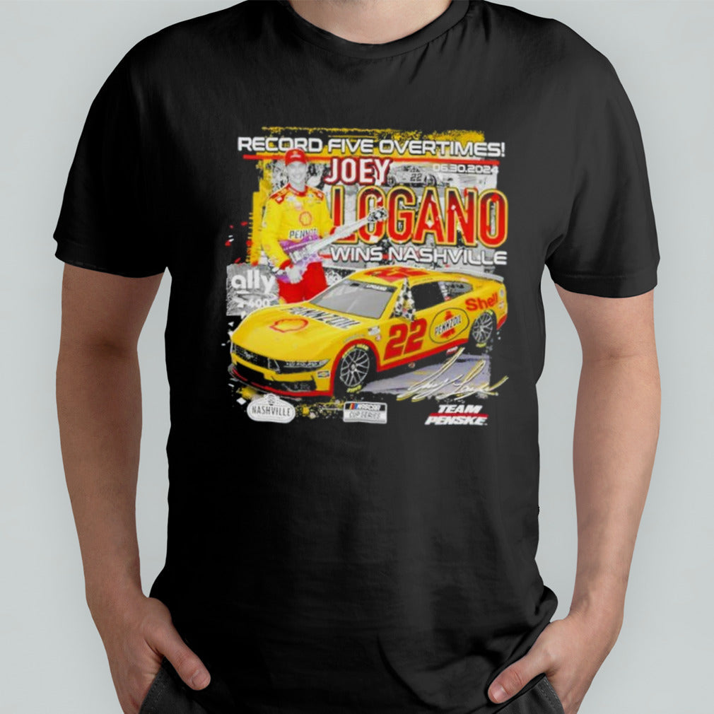 Joey Logano checkered flag sports 2024 Ally 400 Race Winner record five overtimes shirt