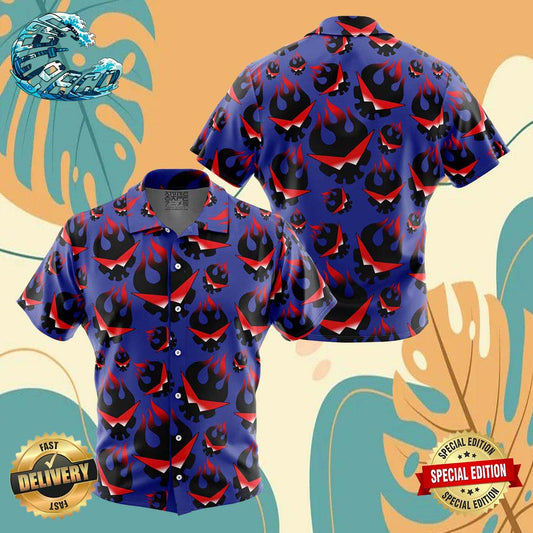 Kaminaâ€™s Great Flaming Skull Tengen Toppa Gurren Lagann Button Up Anime Ape Hawaiian Shirt