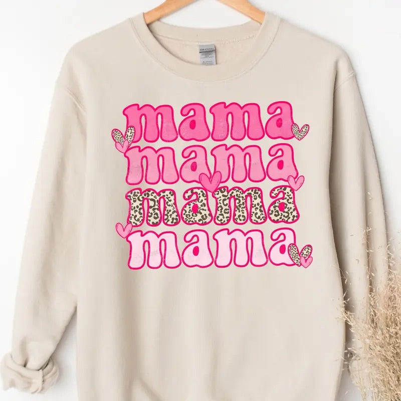 Mama Sweatshirt Mother's Day Gift, Mama Sweatshirt with Love Gift - Cotton, Crewneck