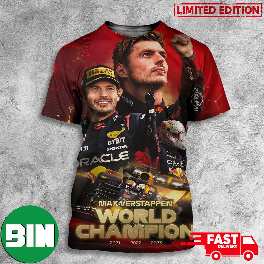Max Verstappen World Champion Formula 1 2021-2022-20223 Three-time F1 Champion Congratulations 3D T-Shirts