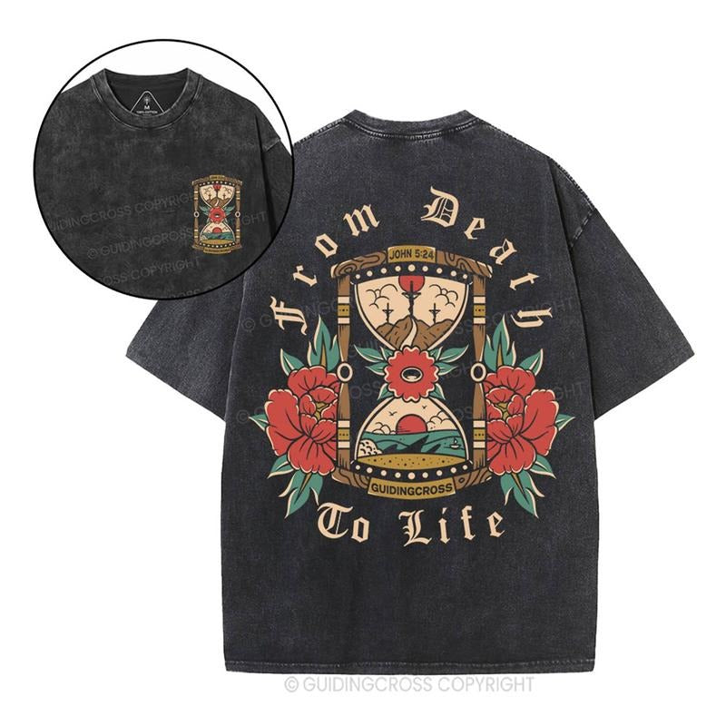 [ Mineral Wash ] From Death To Life Christian Washed TShirt Jesus Graphic Washed Style Shirt