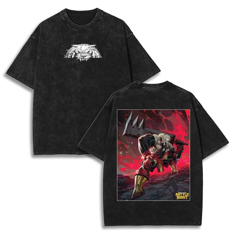 [ Mineral Wash ] Thokk Battle Beast Invincible Universe Washed TShirt 100% Cotton High Quality Soft TeeShirt Mens Cartoon Graphic Tshirt Streetwear Tees