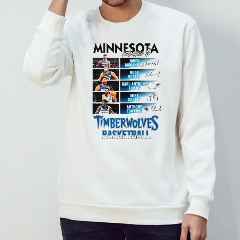 Minnesota Timberwolves Basketball team starting 5 lineup shirts