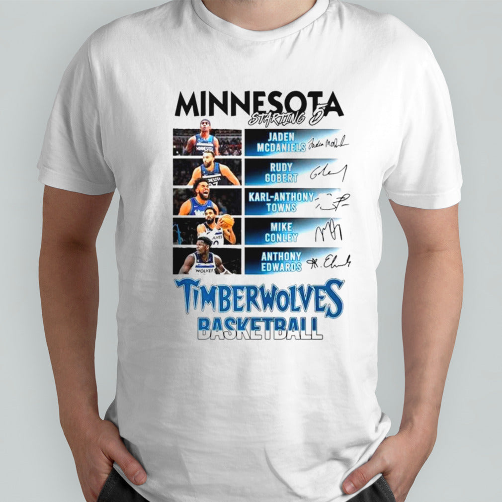 Minnesota Timberwolves Basketball team starting 5 lineup shirts