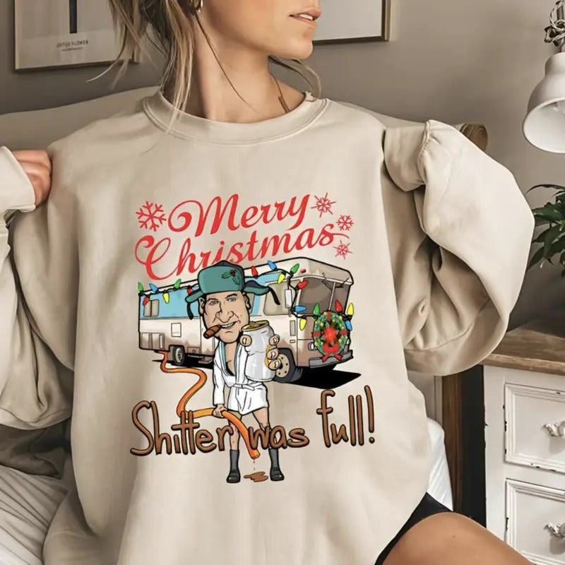 National Lampoons Vacation Sweater, Merry Christmas Shitter Was Full, Halloween Gift, Tee Print