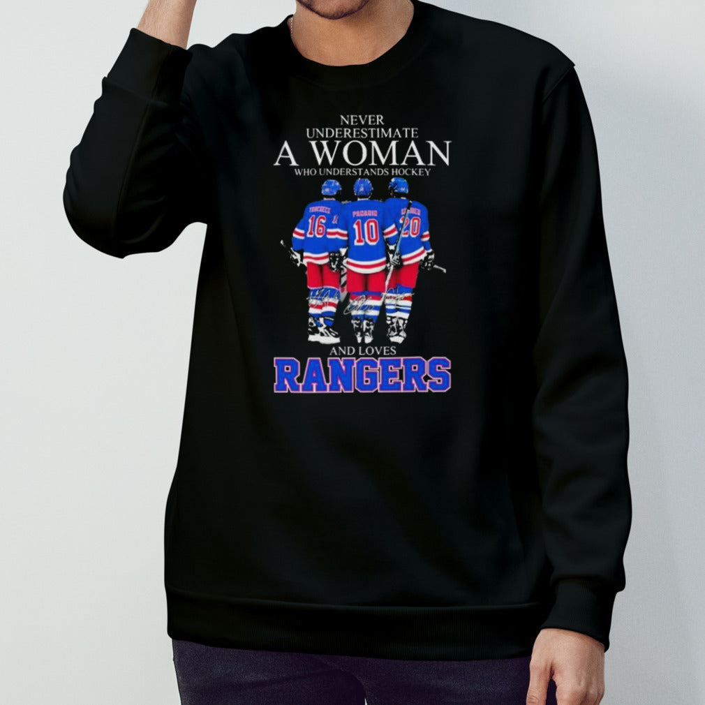 Never Underestimate A Woman Who Understands Hockey And Loves New York Rangers Trocheck Panarin And Kreider Signatures Shirts