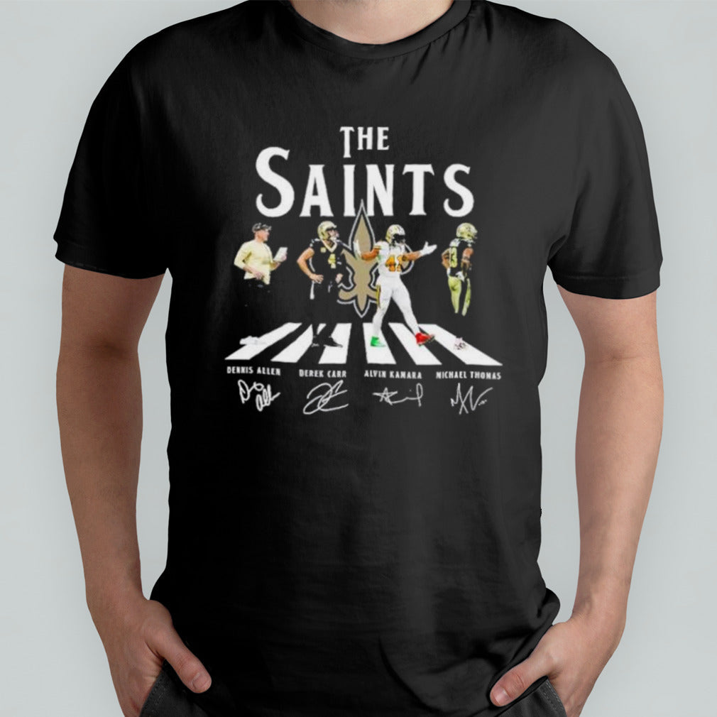 New Orleans Saints Abbey Road Dennis Allen Derek Carr Alvin Kamara And Michael Thomas Signatures shirt
