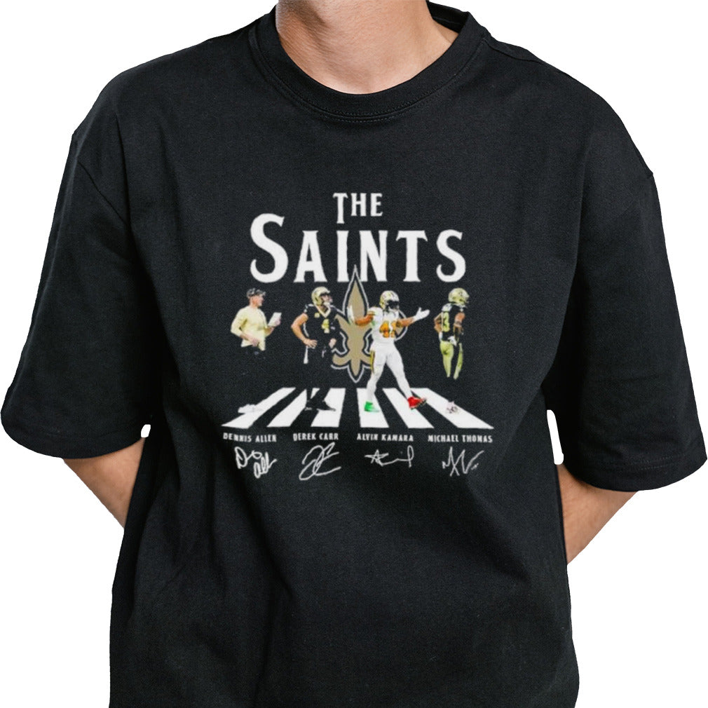 New Orleans Saints Abbey Road Dennis Allen Derek Carr Alvin Kamara And Michael Thomas Signatures shirt