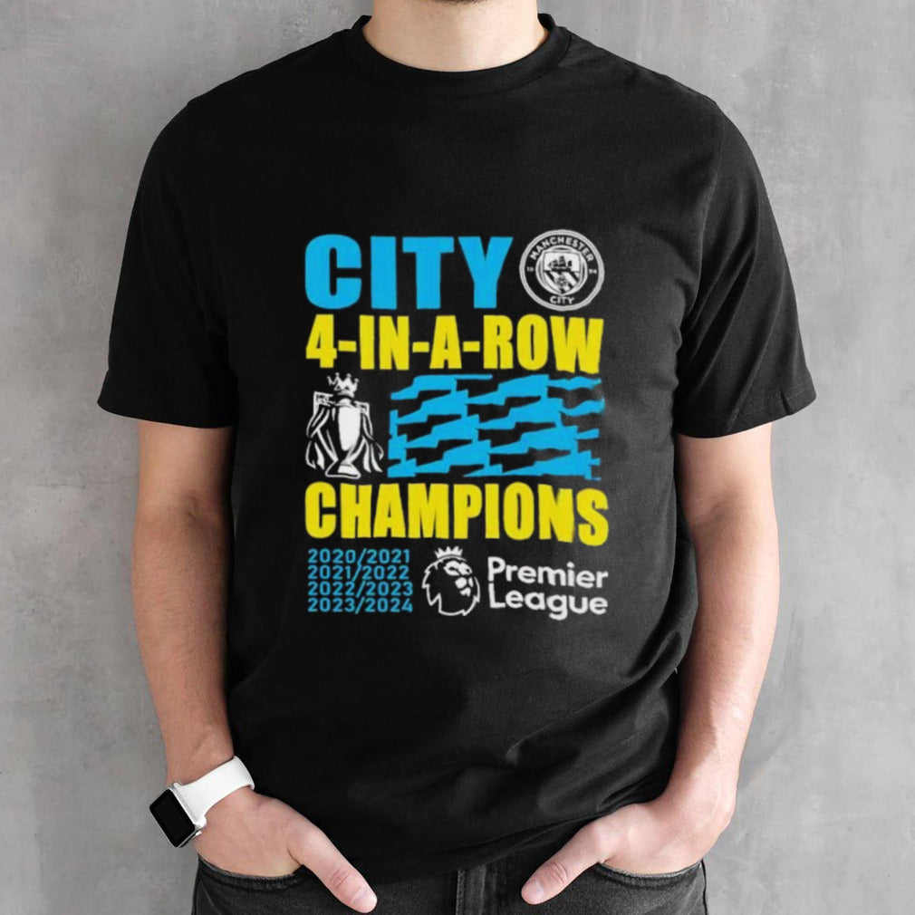 Official 4-In-A-Row Premier League Champions Manchester City 2021 2022 2023 2024 Shirt