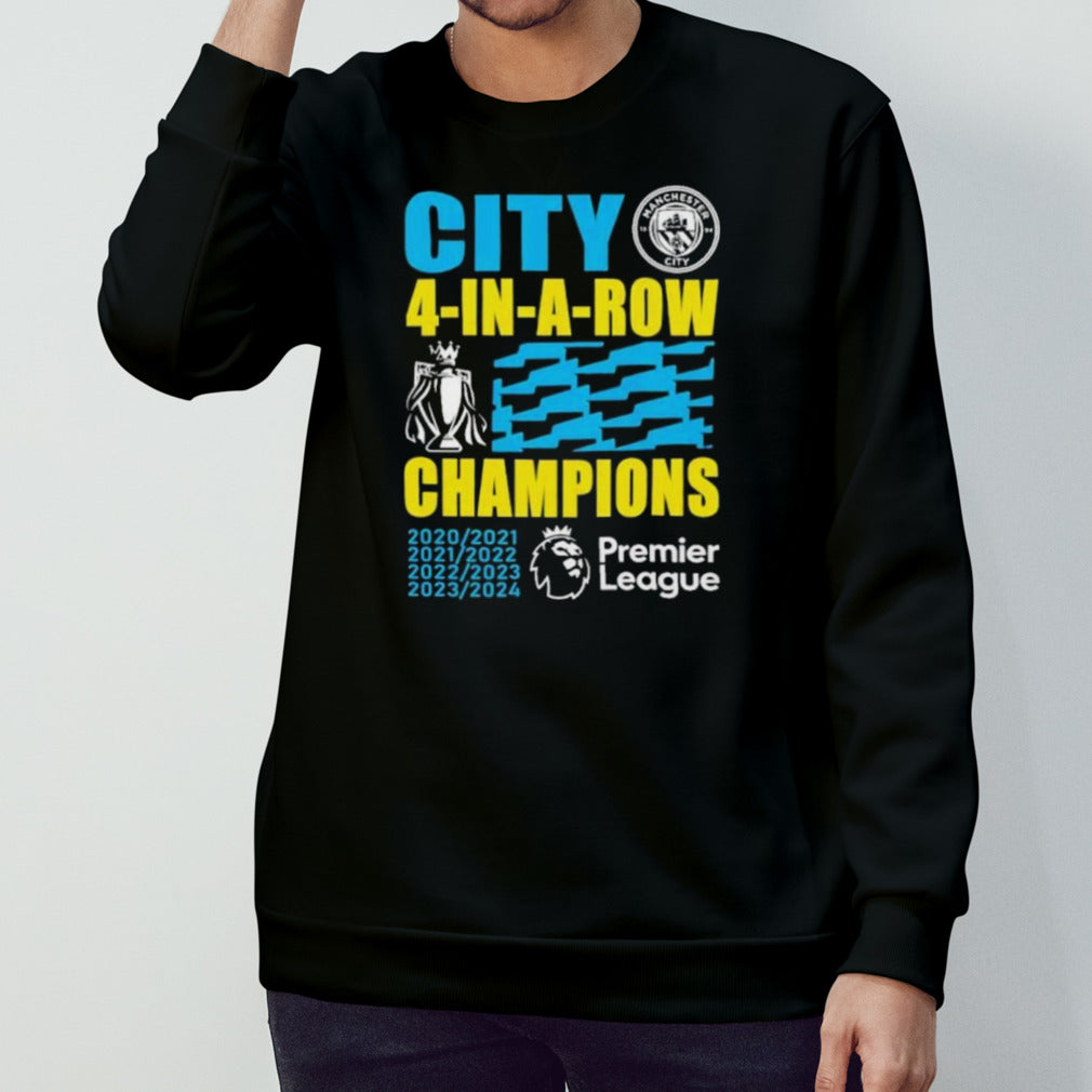 Official 4-In-A-Row Premier League Champions Manchester City 2021 2022 2023 2024 Shirt