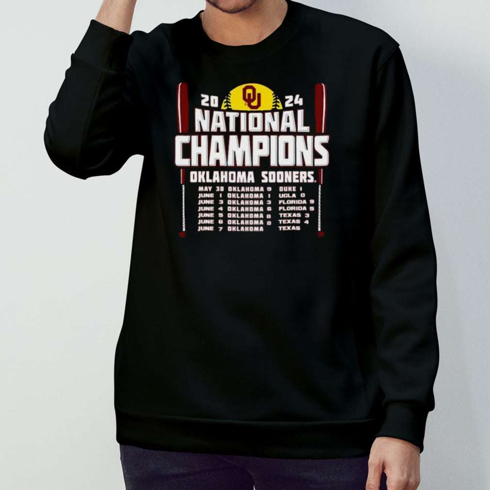 Oklahoma Sooners 2024 Ncaa Softball Womenâ€™s College World Series Champions Schedule T-Shirt