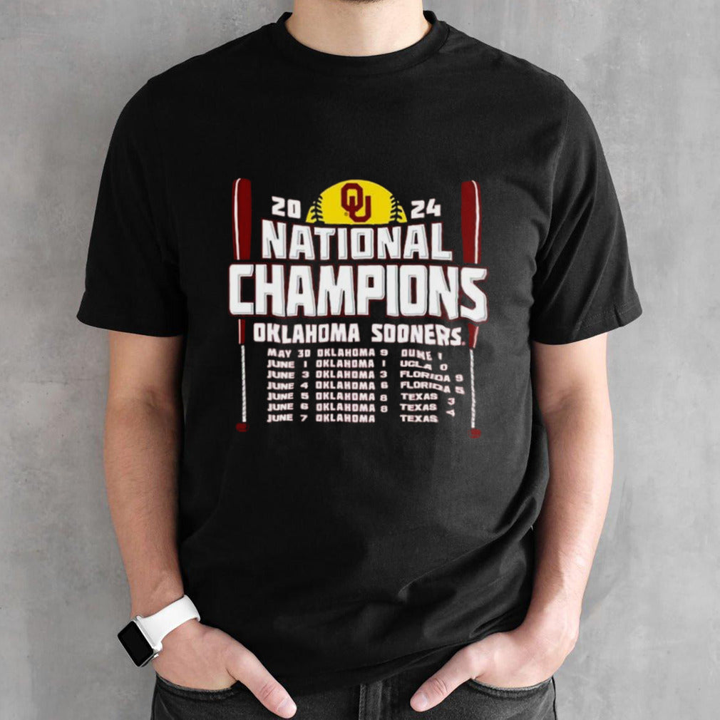 Oklahoma Sooners 2024 Ncaa Softball Womenâ€™s College World Series Champions Schedule T-Shirt