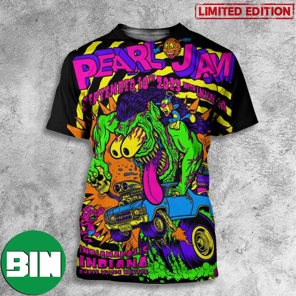 Pearl Jam September 10th 2023 With Inhaler Indianapolis Indiana Ruoff Music Center 3D T-Shirts