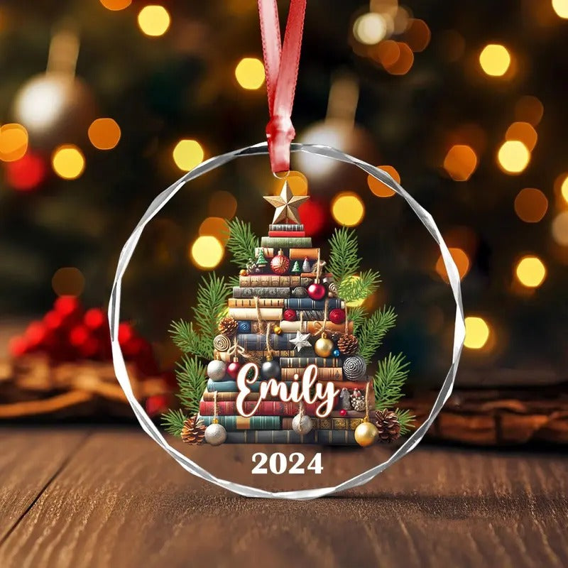 Personalized Christmas Book Tree Name Ornament, Custom Bookish Ornament, Book Lover Gift, Bookworm Gifts, Book Club Ornament, Librarian Gift