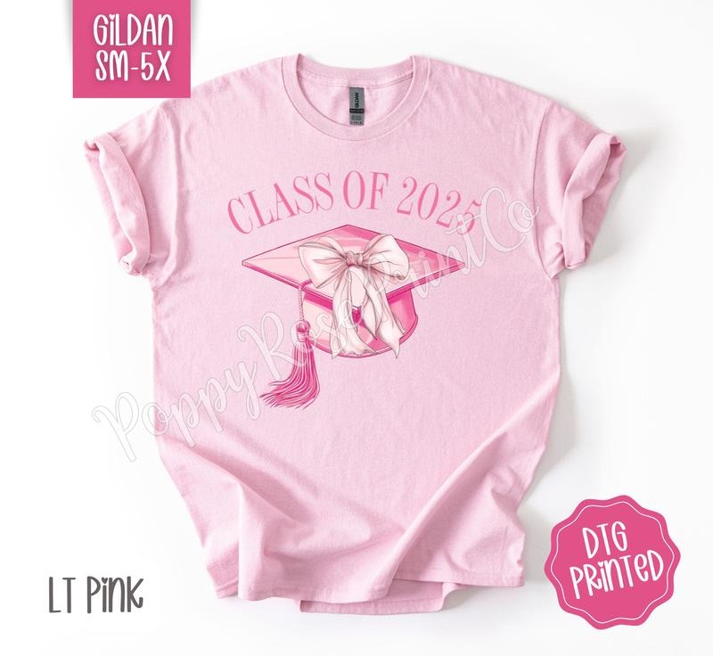 Pink Graduation Gildan Shirt, Senior Tshirt, Cute Coquette Grad Hat Tee, Gift for Her