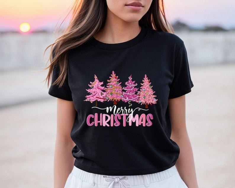 Pink tree Christmas shirt, Women Christmas shirt, Pink Christmas treehirt s for Women,Merry and bright pink christmas treeChristmas shirt Sweatshirt, Hoodie, Comfort Colors