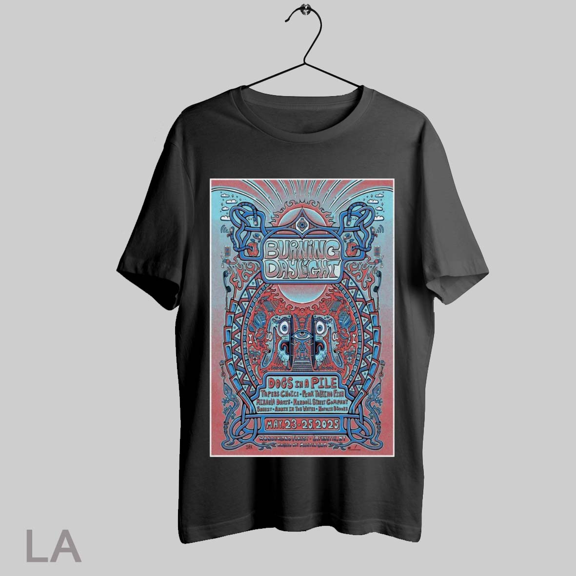 Poster Burning Day Light Dogs In A Pile Wonderland Forest Lafayette Ny May 23 25 2025 Concert Tshirt