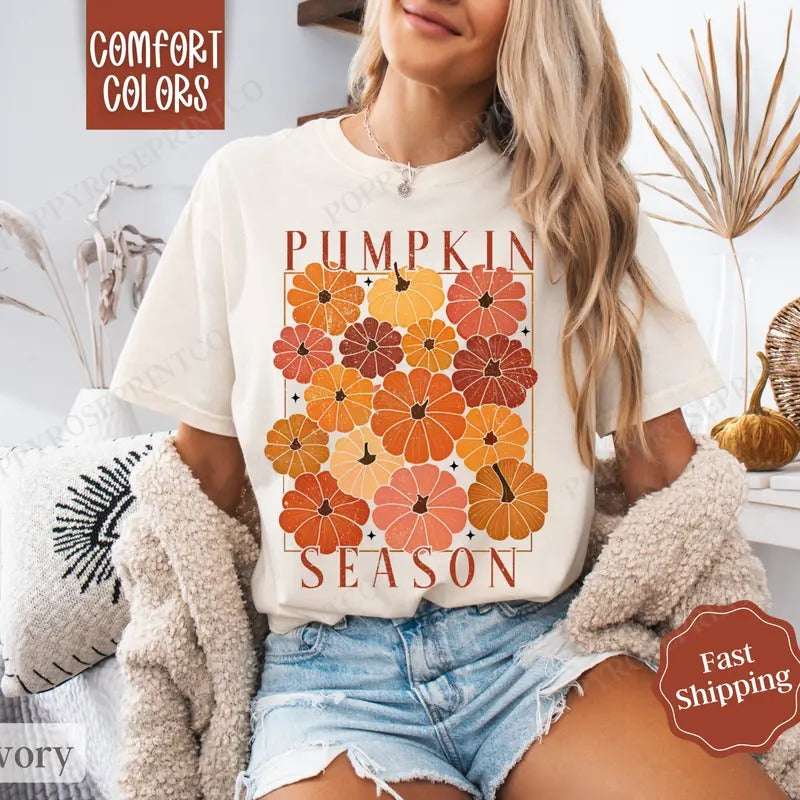 Pumpkin Season Shirt Comfort Colors, Womens Fall Shirt, Womenswear Oversized Crewneck