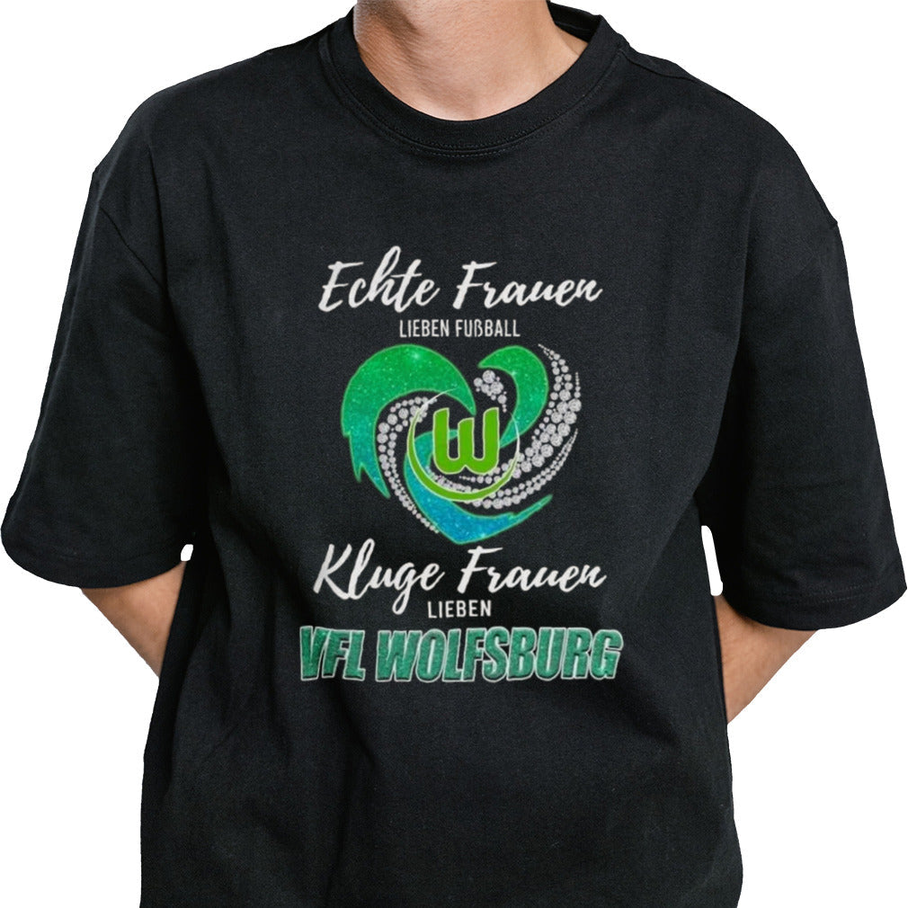 Real Women Love Football Smart Women Love VFL Wolfsburg Diamond Heart T-shirt