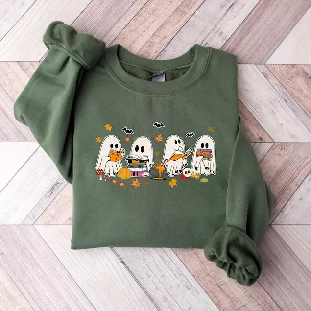 Retro Ghost Reading Books Sweatshirt, Librarian Ghost Halloween hoodie, Halloween Teacher Sweatshirt, Halloween Shirt, Teacher Gift, Boo School  T-shirt, sweater and Hoodie