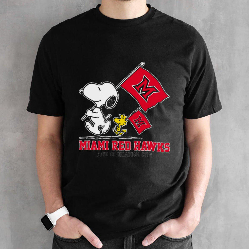 Snoopy MIAMI RED HAWKS Road To Oklahoma City flag shirt