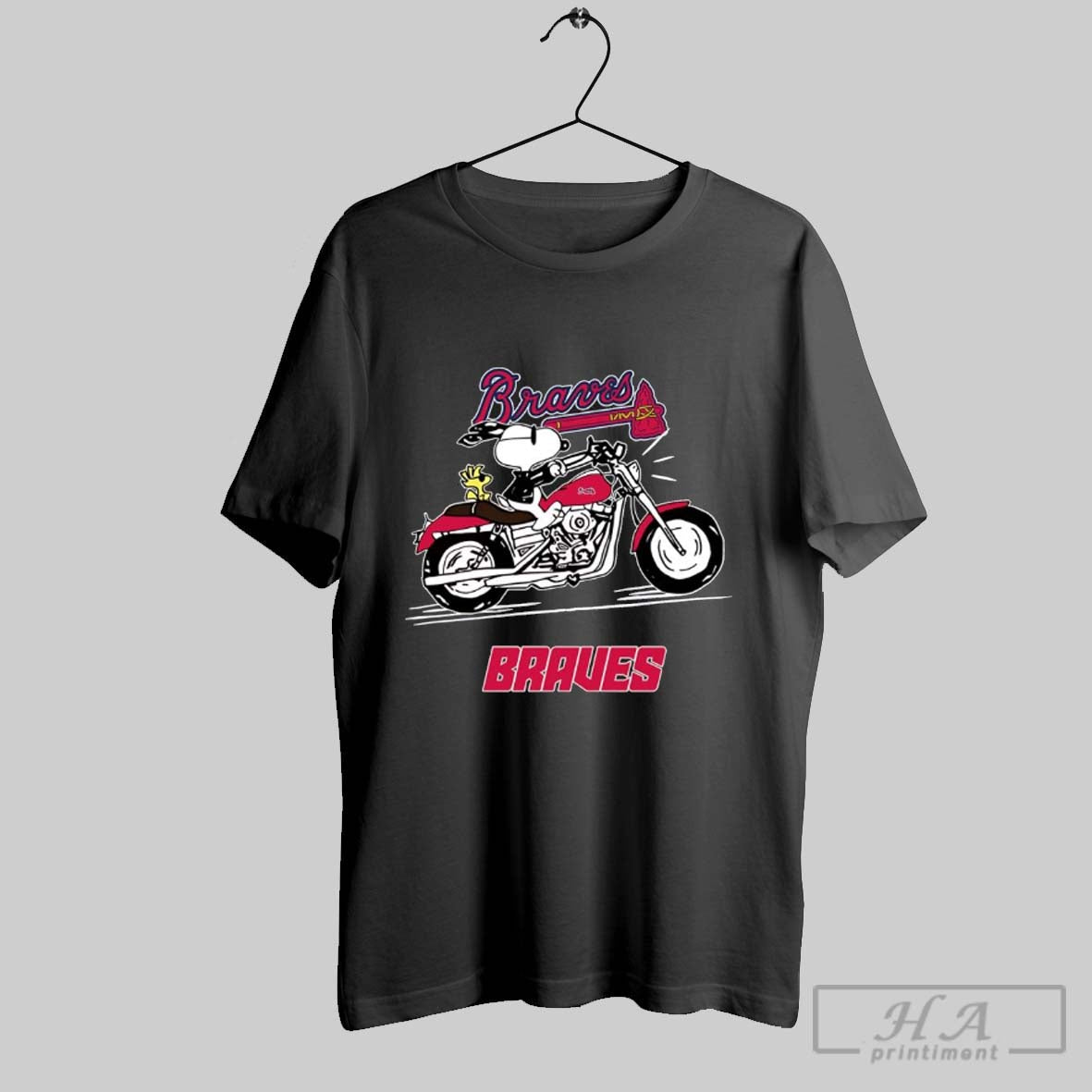 Snoopy And Woodstock Driving Motorbike Atlanta Braves Shirt