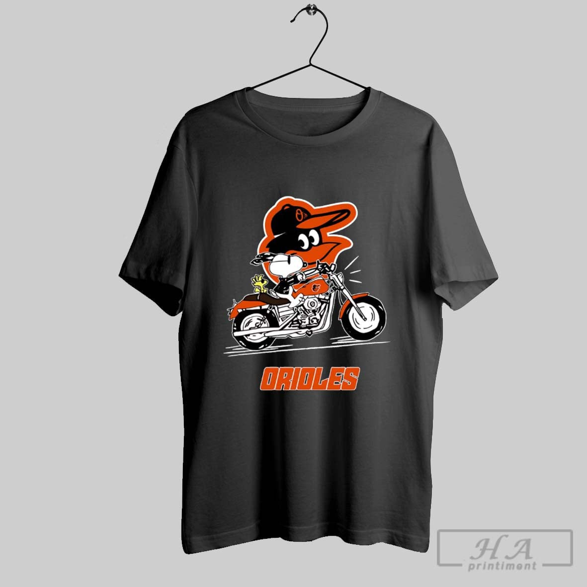 Snoopy And Woodstock Driving Motorbike Baltimore Orioles Shirt