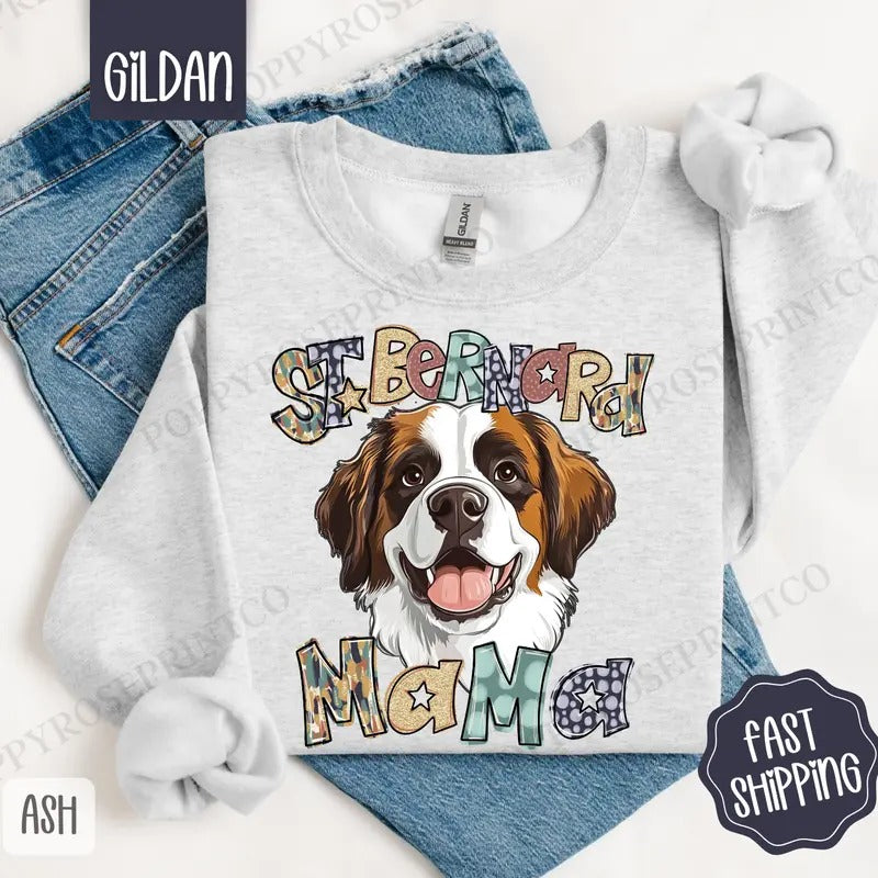 St. Bernard Mama Shirt Gildan, Dog Mom Women's Tee, Cute Mama Women's Tshirt Plus Sizes