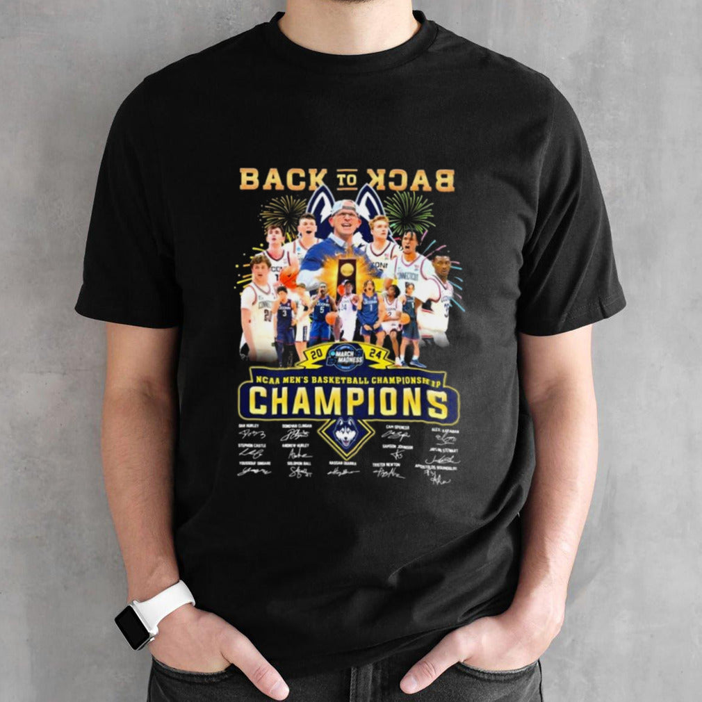 Uconn Back To Back 2024 NCAA Mensâ€™s Basketball Championship Champions Signatures Shirts