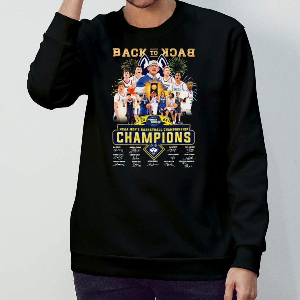 Uconn Back To Back 2024 NCAA Mensâ€™s Basketball Championship Champions Signatures Shirts