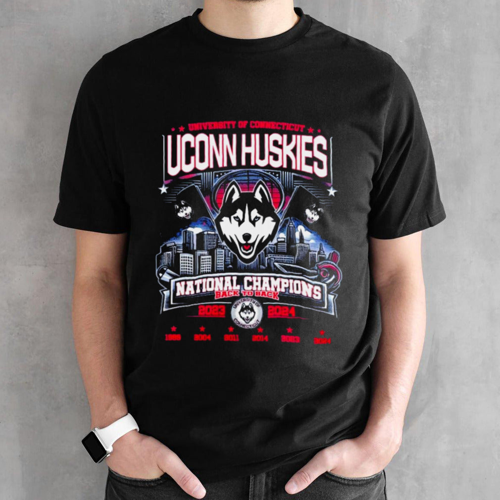 University Of Connecticut Huskies Skyline National Champions Back To Back 2023-2024 Shirts