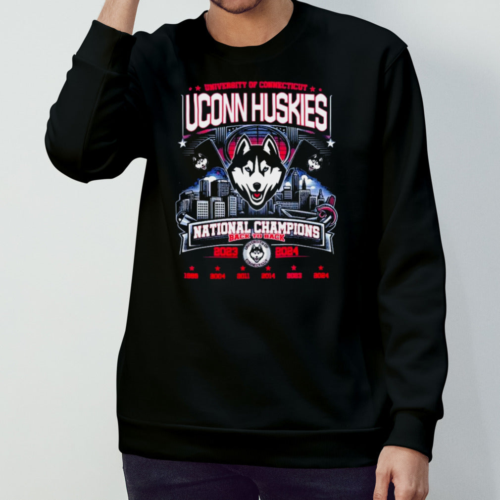 University Of Connecticut Huskies Skyline National Champions Back To Back 2023-2024 Shirts
