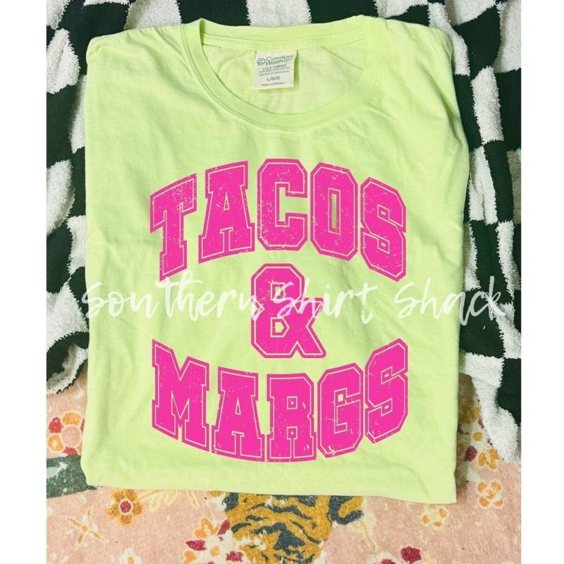 Varsity tacos and margs t shirt |  comfort wash shirt | cinco de mayo t shirt