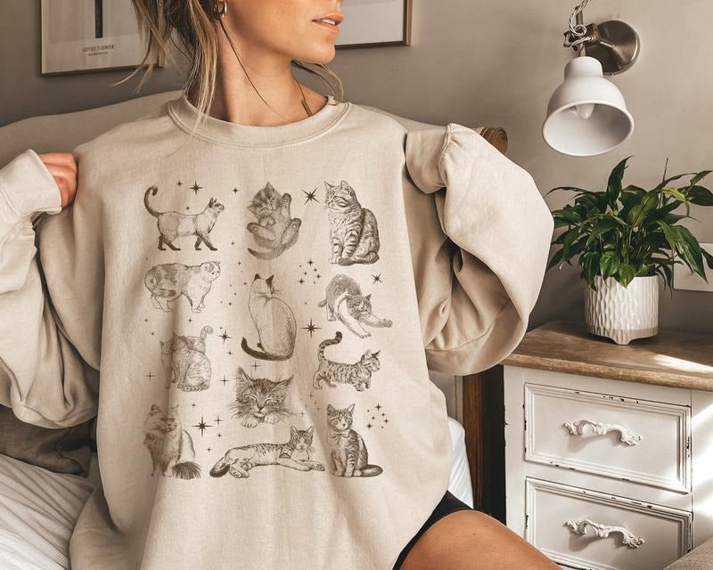 Vintage 90s Cat Sweatshirt, Retro Kitten Sweatshirt, Cat Sweater, Cat Shirt, Cats In Space Unisex Graphic Sweatshirt, Trendy Y2k Shirt