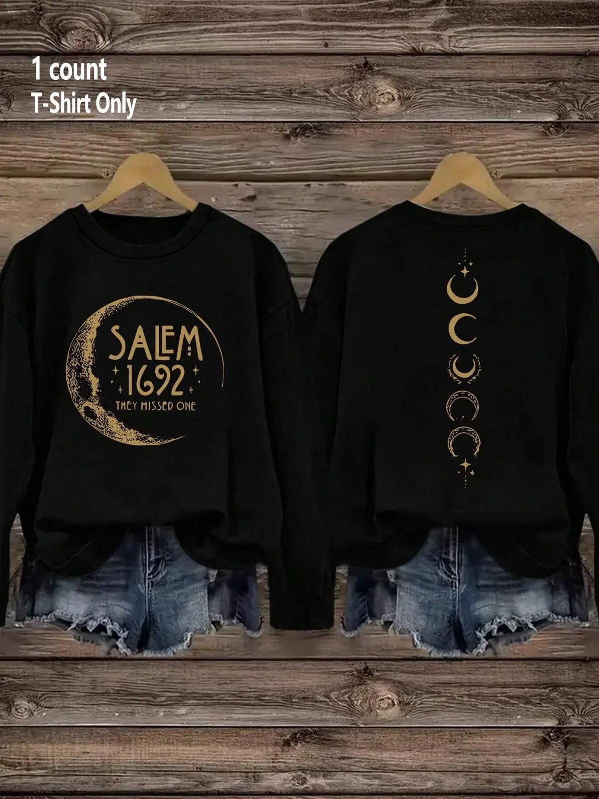Women's Moon Print Drop Shoulder Sweatshirt, Casual Long Sleeve Round Neck Pullover for Fall & Winter, Ladies Clothes for Daily Wear