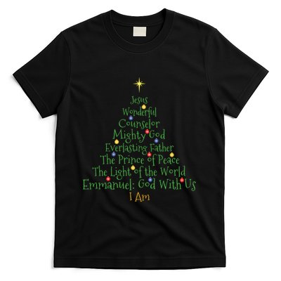 Christian Christmas Shirts Bible Names Of Jesus Tree Shaped T-Shirt