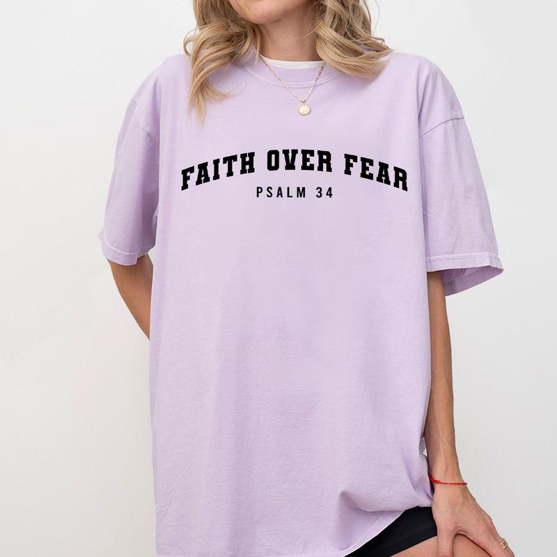 Faith Over Fear Comfort Shirt, Psalm 34 T-Shirt, Christian Tee, Minimal Christian Shirt, Bible verse Shirt, Religious TShirt, Faith Shirt, Christian Shirts For Women, Jesus Sweater, Inspirational Shirt, Church Outfits, Women Top