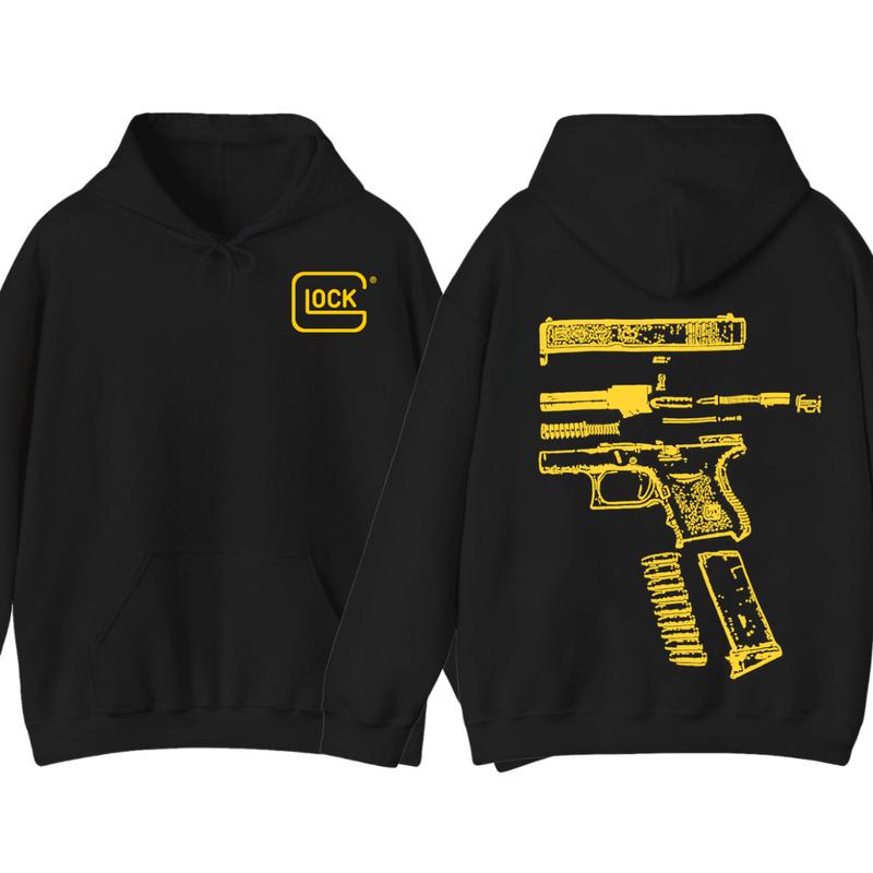 GLOCK HOODIE - SWEATER  , Design Color YELLOW - Double Side Hoodie - Glock Sweatshirt - For Her - For Him - Full Color