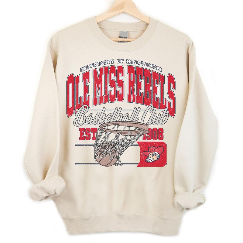 Ole Miss Rebels Vintage Basketball NCAA Sweatshirt - Tshirt - Hoodie, University of Mississippi Unisex Basketball NCAA Shirt, Unisex Vintage NCAA Shirt, Classic Basketball Shirt, Gifts For Basketball Fan Sport, Cotton, Sweatshirt