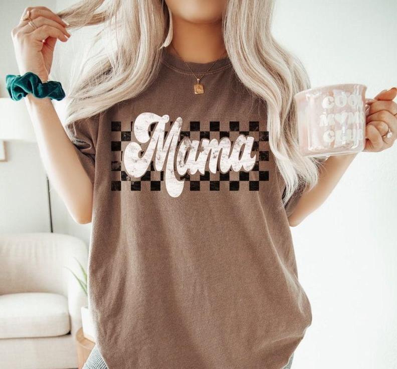 Checkered Mama Shirt, Retro Mama Shirt, Motherâ€™s Day Gift, Mom Life Shirt, Mom Sweatshirt, Mom Gift Comfort Comfortable Fabric Top