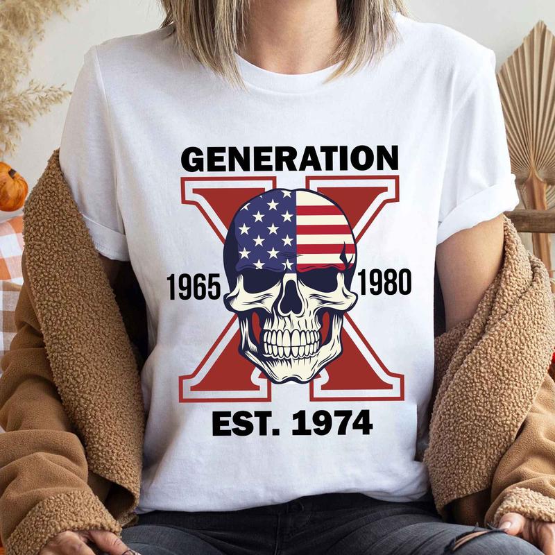 Custom Est.Year 1974 Proud Member Skull GenX 2 Side Shirt, Halloween Skull Generation GenX T-shirt, Proud Member Generation X Shirt