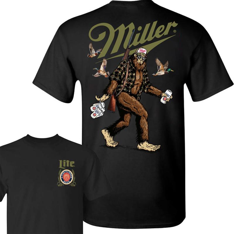 Big Foot Hunting Miller Lite 2-sided shirt, Hunting shirt, shirt Full Color Full Size for men and women