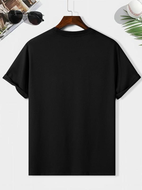 Men's Regular Fit Slogan Print Tee, Street Summer Clothes, Casual Round Neck Short Sleeve T-shirt, Essential Daily Wear MenÃ¢â‚¬â„¢s Pullover Top
