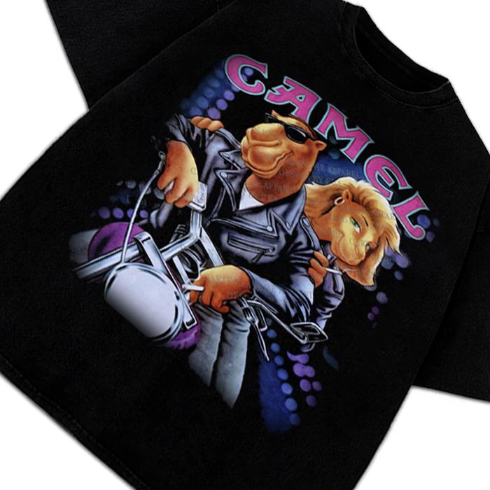 Joe Camel T-Shirt Joe Camel Motorcycle Vintage AD Custom Graphic Tee Crewneck Cotton Menswear Top
